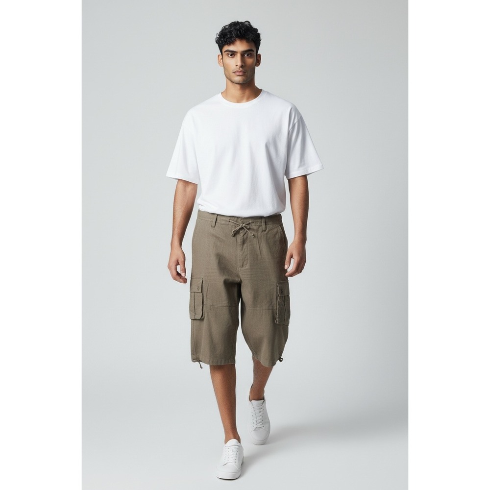 Trust Cargo Linen Street Relaxed Fit Full Shorts Mens W40 Brown Drawstring Waist